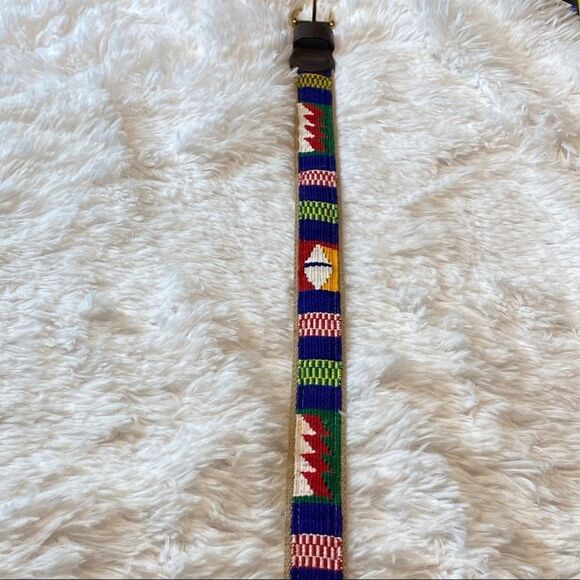 A Tail We Could Wag Colorful Woven and Brown Leather Belt - Picture 1 of 9